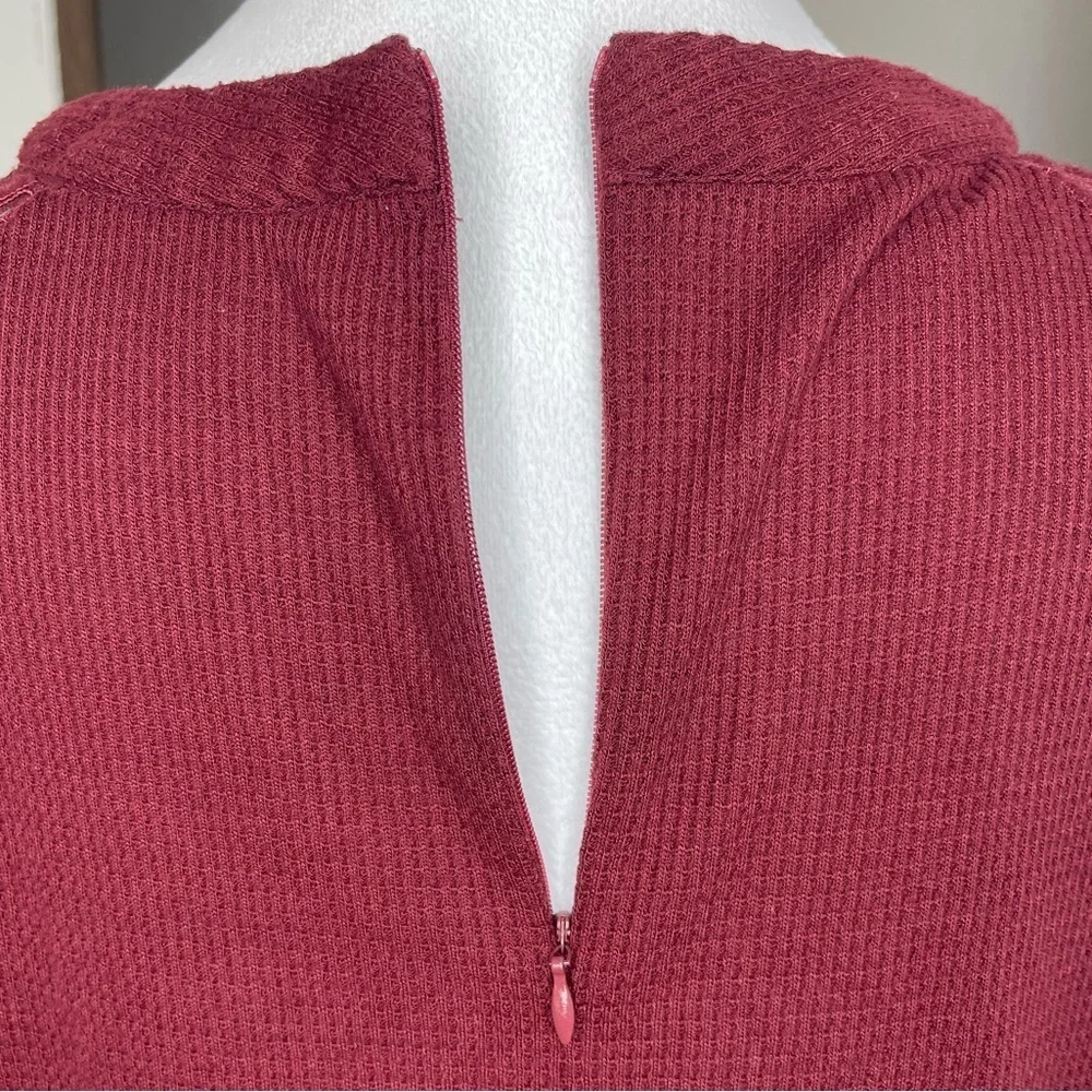 Burgundy Knit Sweater Tunic Lace Long Sleeves Back Zipper Closure Casual XXL